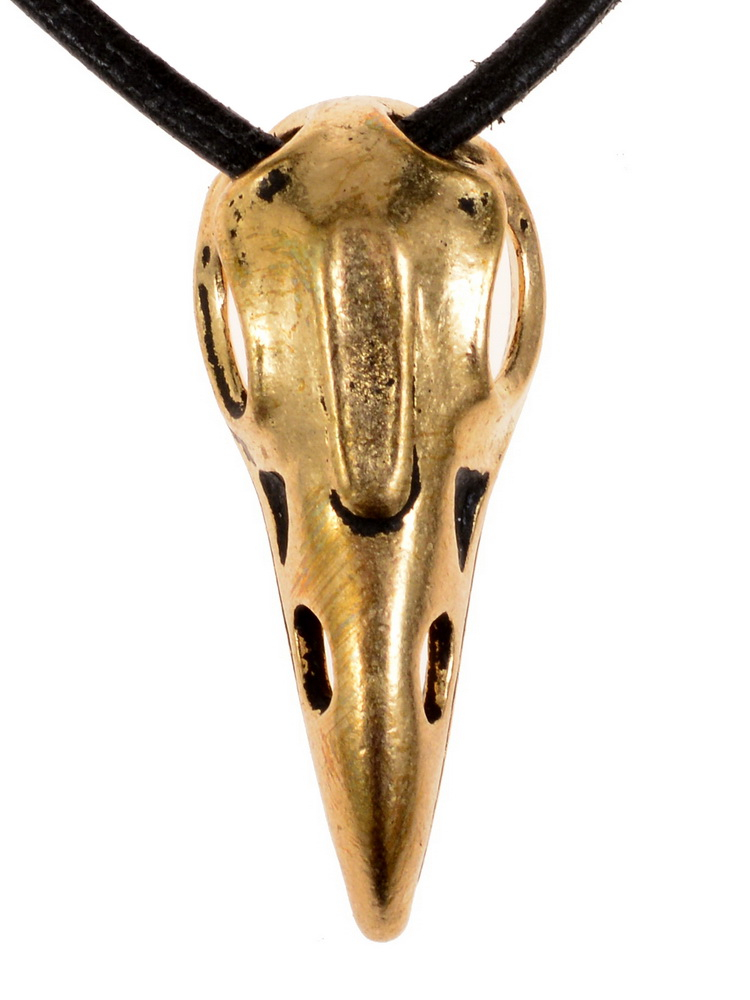 Raven skull pendant - bronze