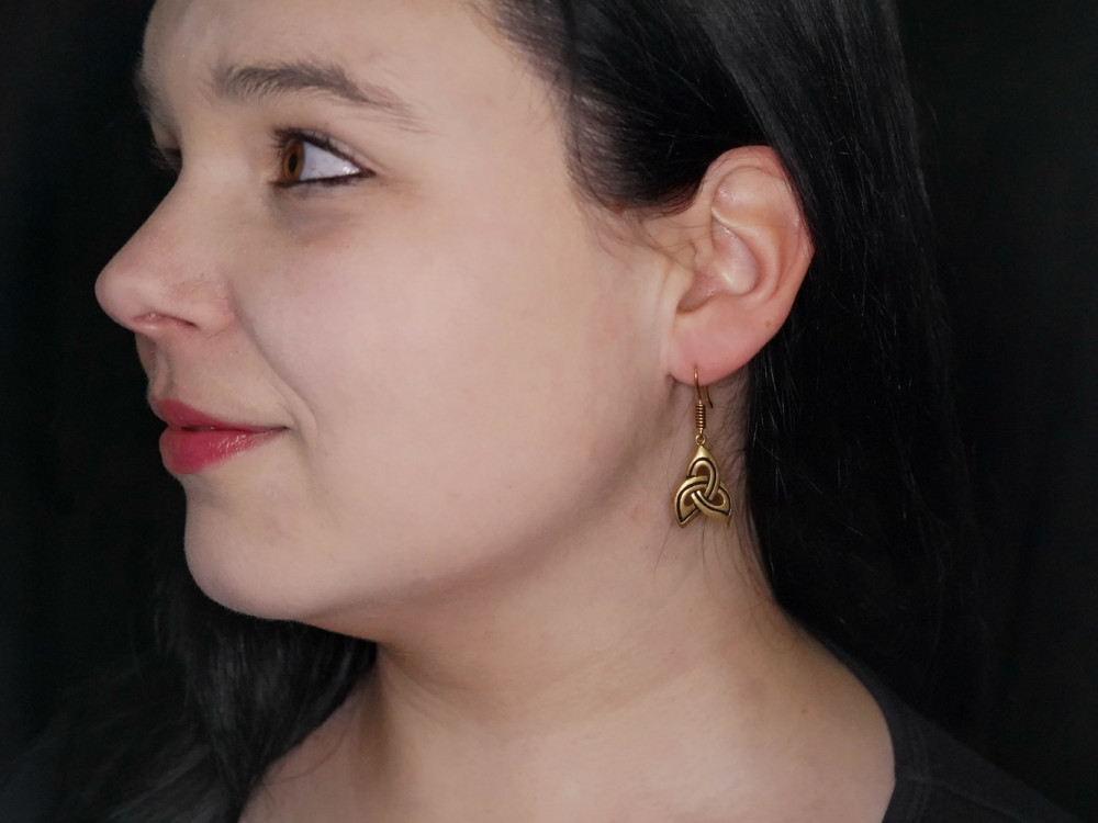 Celtic Triad earrings in use