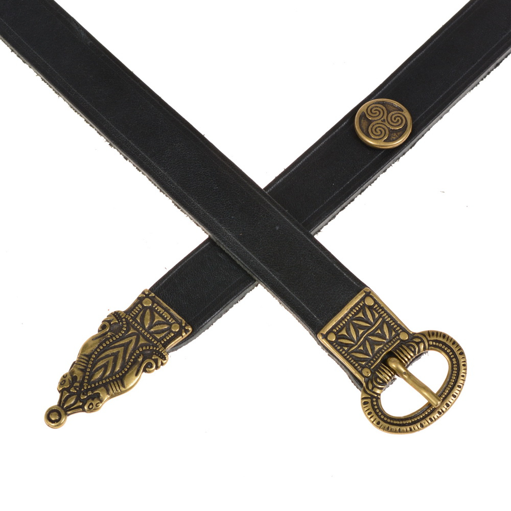 Late Roman leather belt - black / brass
