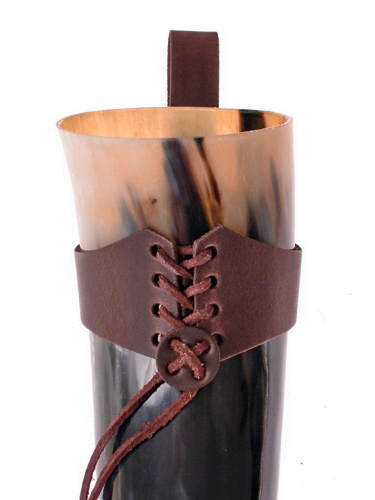 With brown drinking horn holder 