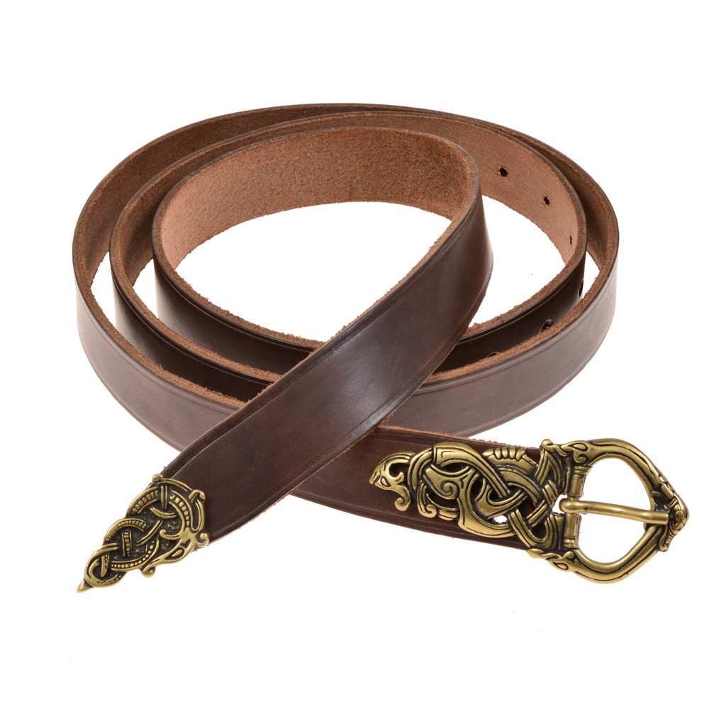 Viking leather belt - brown / brass