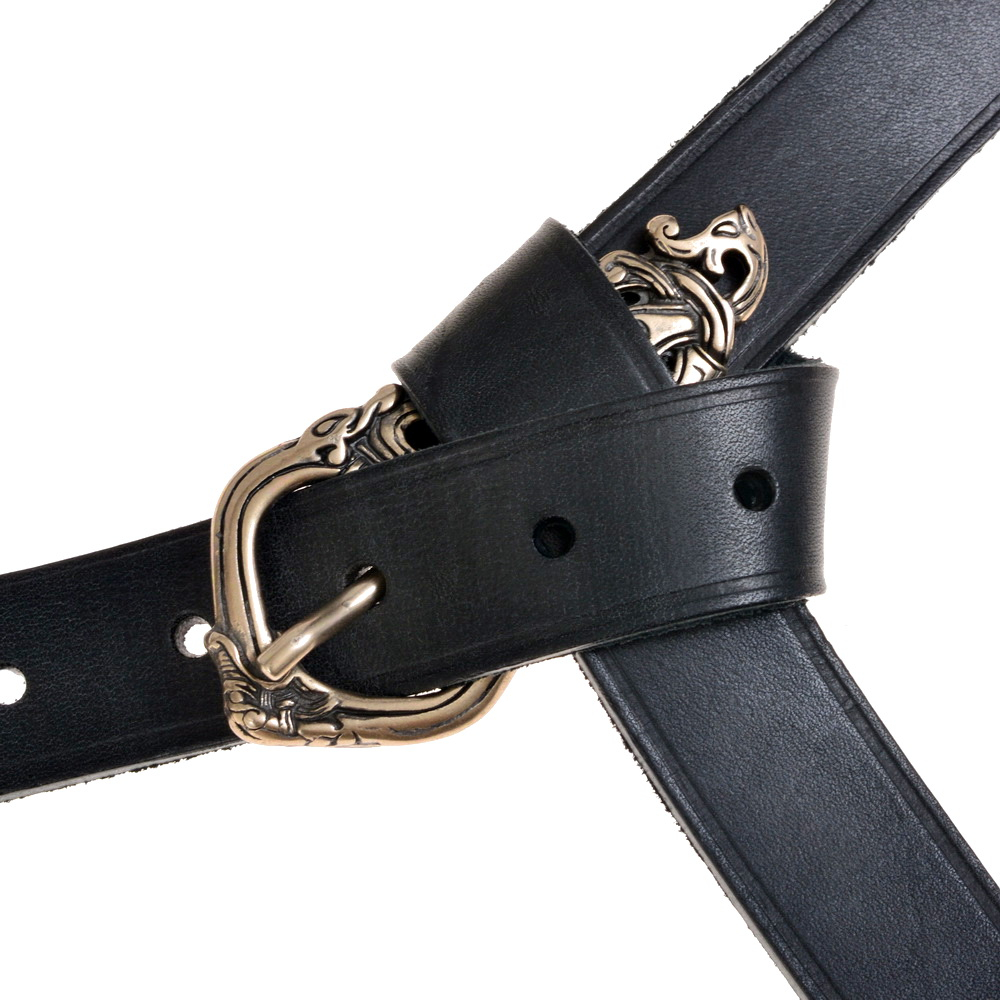 Viking leather belt - black / silver