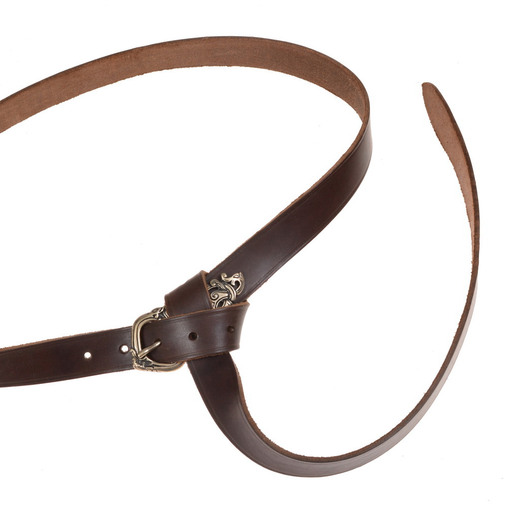 Viking leather belt - brown / silver