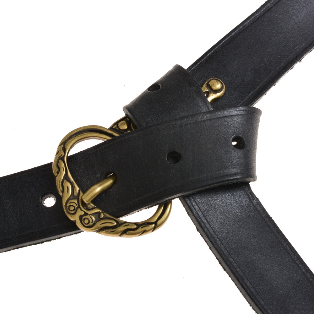 Viking leather belt - black / silver