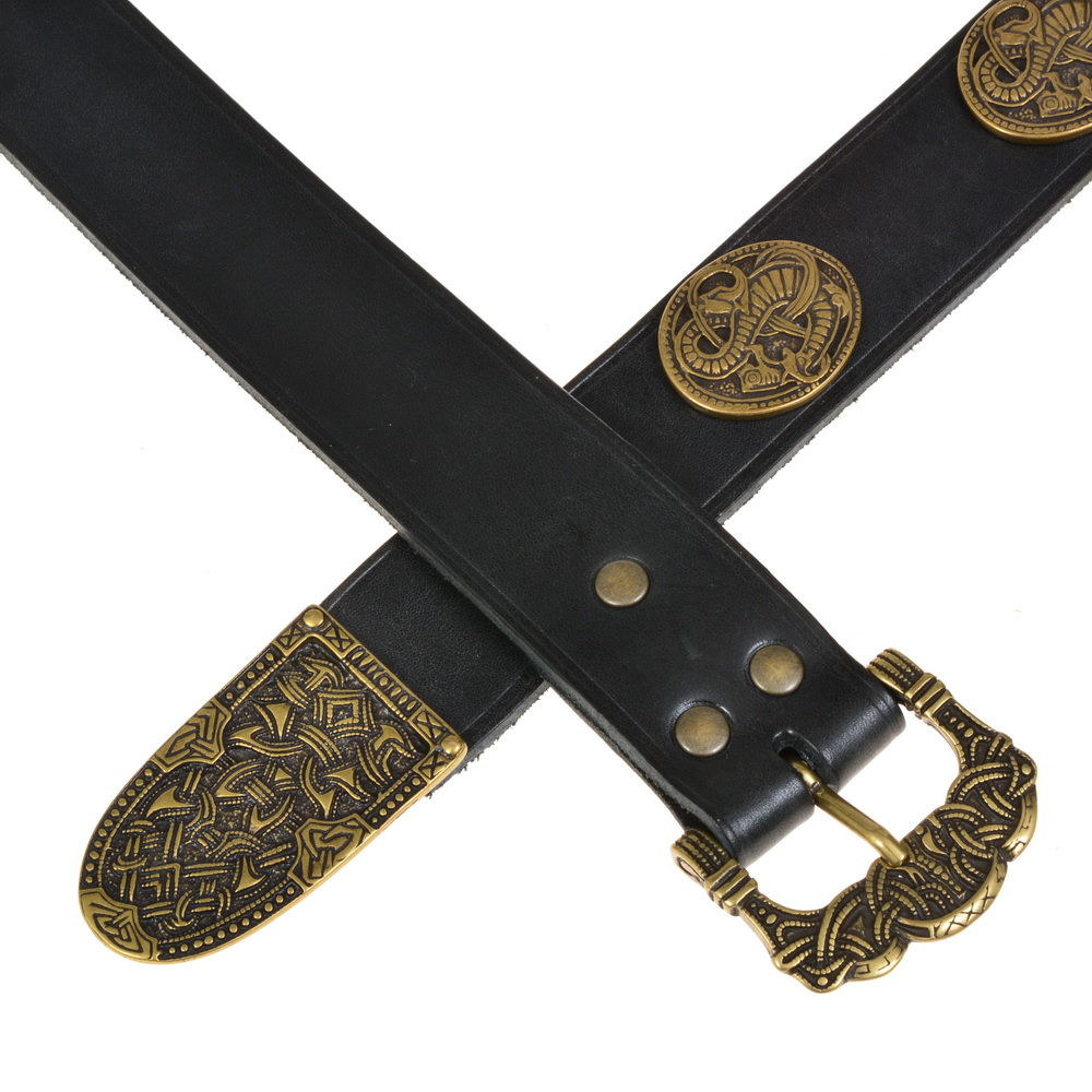 Viking leather belt - black / brass