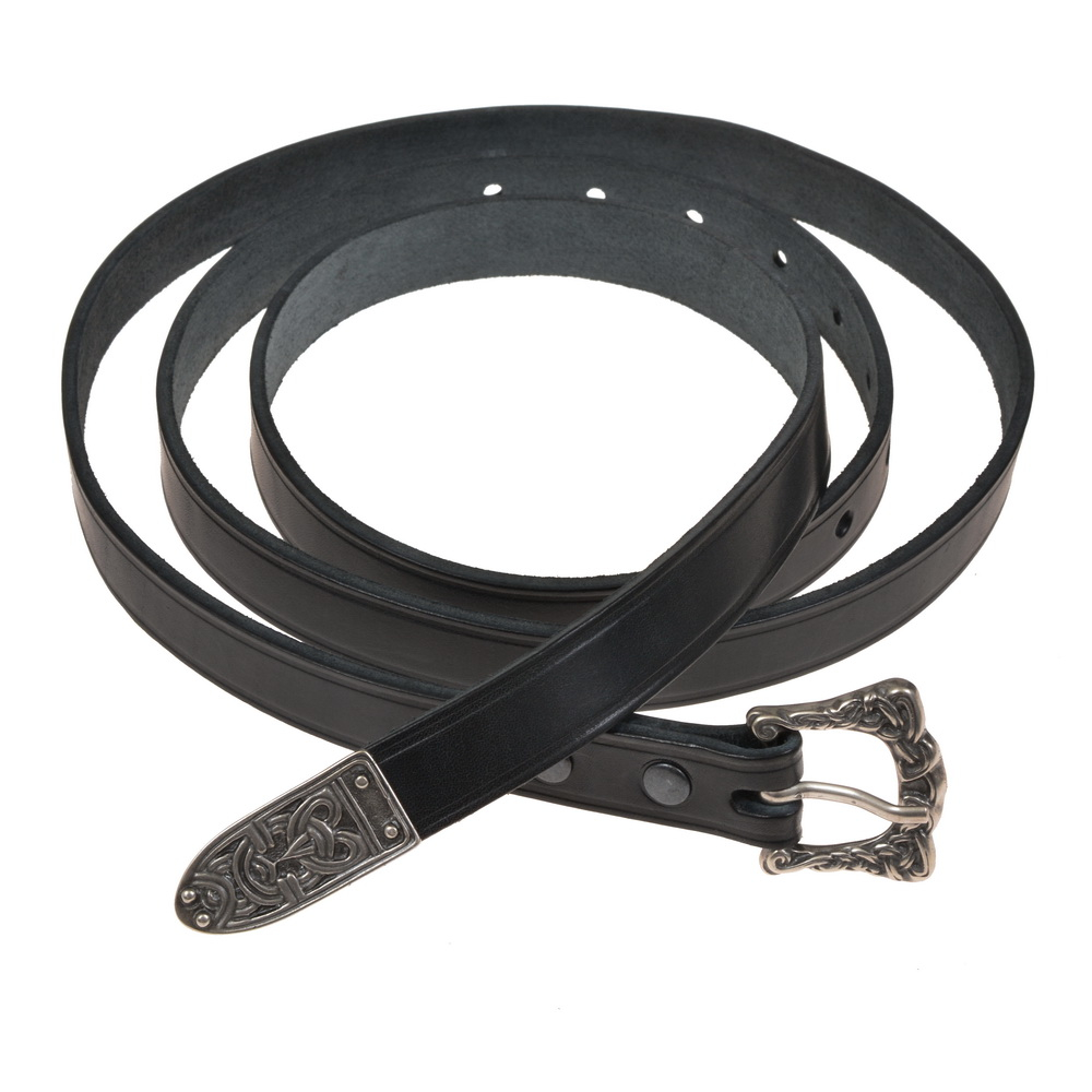 Viking leather belt - black / silver