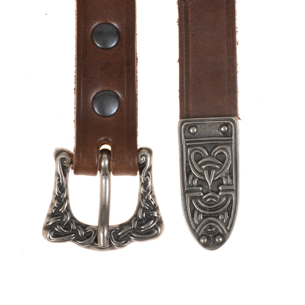 Viking leather belt - brown / silver