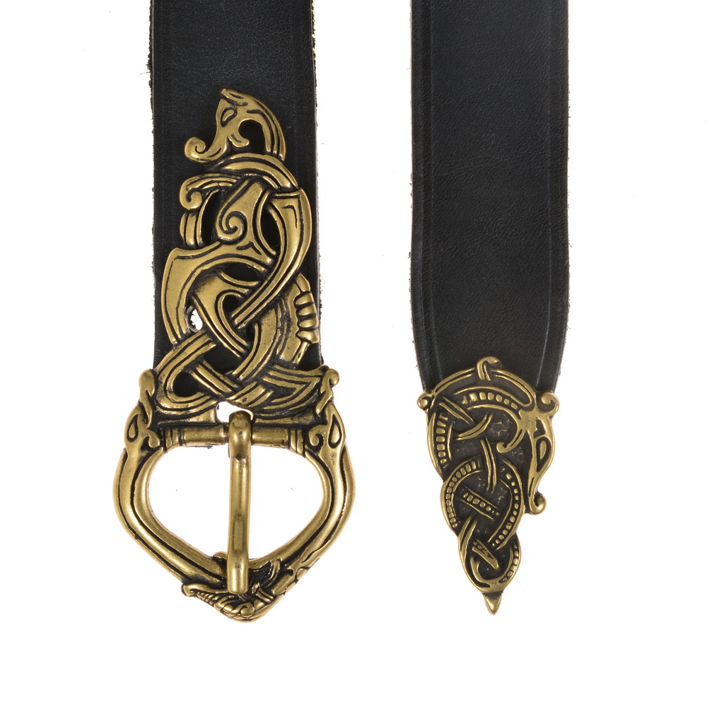 Viking leather belt - black / brass