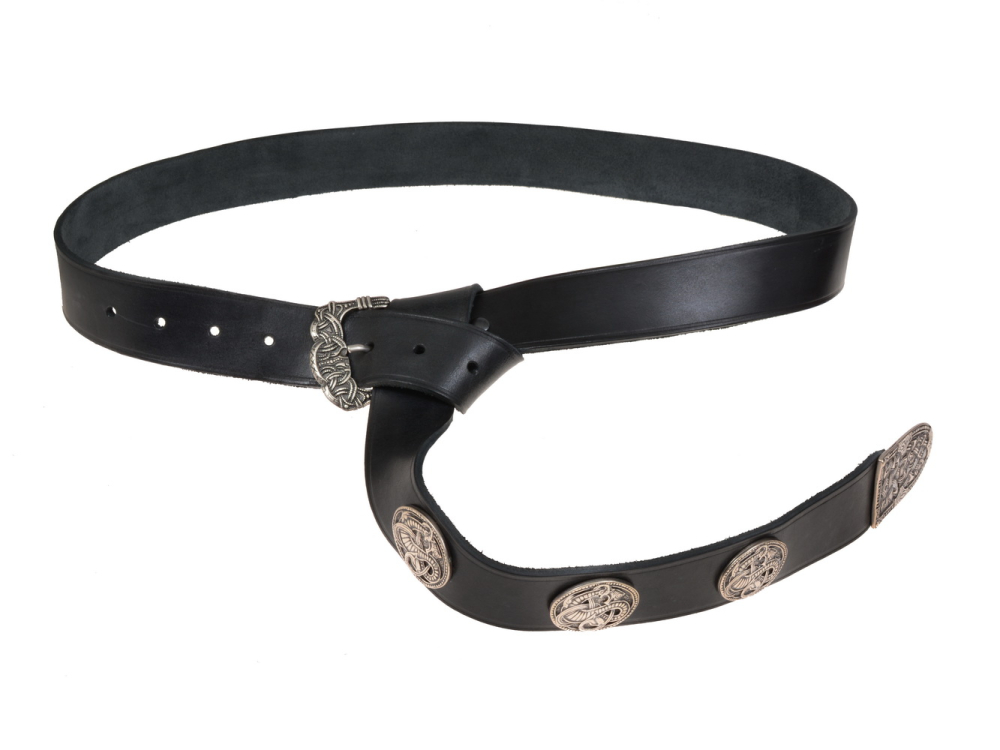 Viking leather belt - black / silver