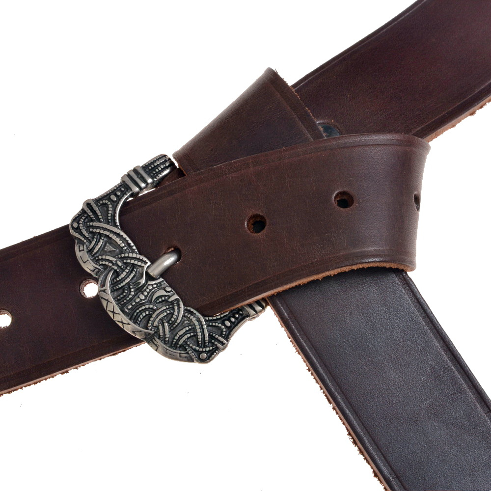 Viking leather belt - brown / silver