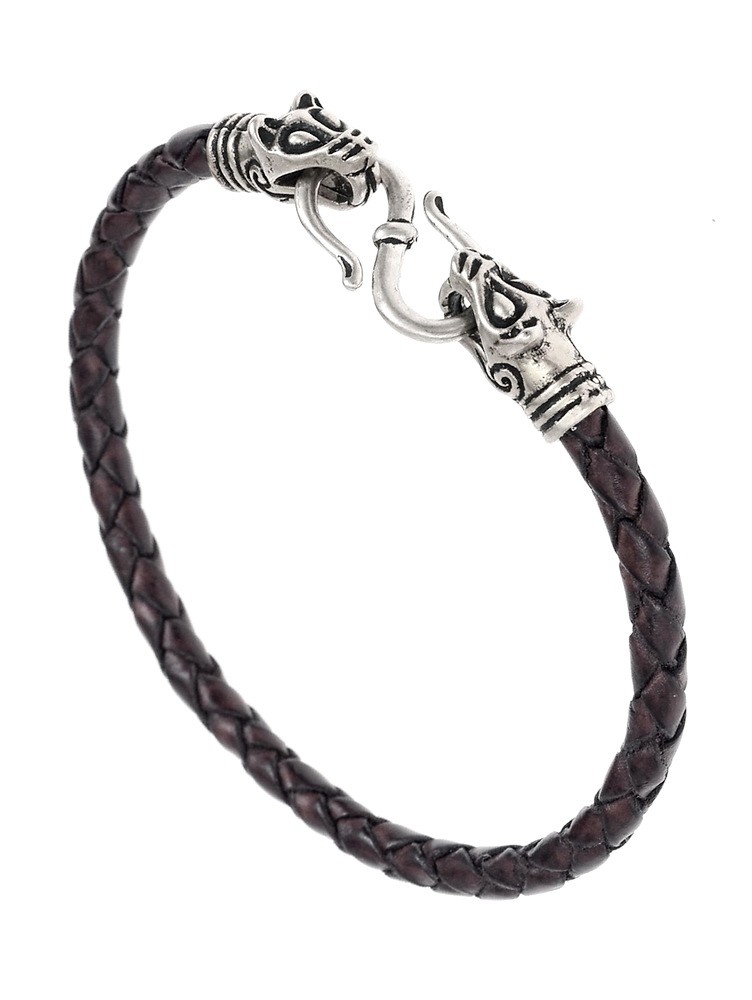 Leather bracelet - black / silver-plated