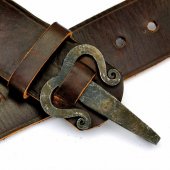Leather belt with hooked buckle