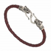 Viking Leather Bracelet "Wolf Head"